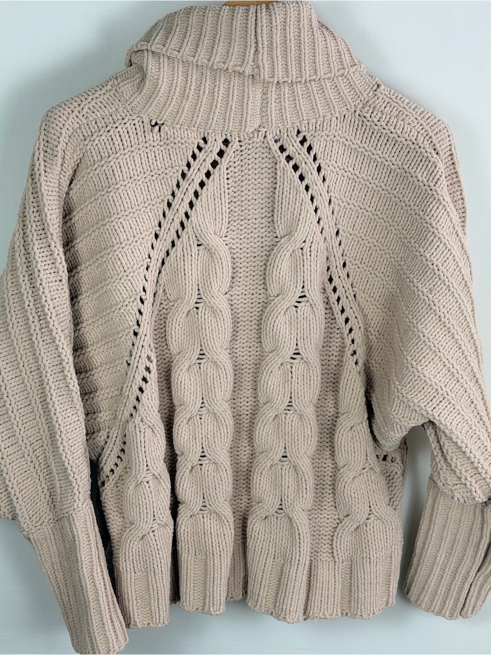 Persun Oversized Cable Knit Cowl Neck Sweater Beige Large - Picture 2 of 7